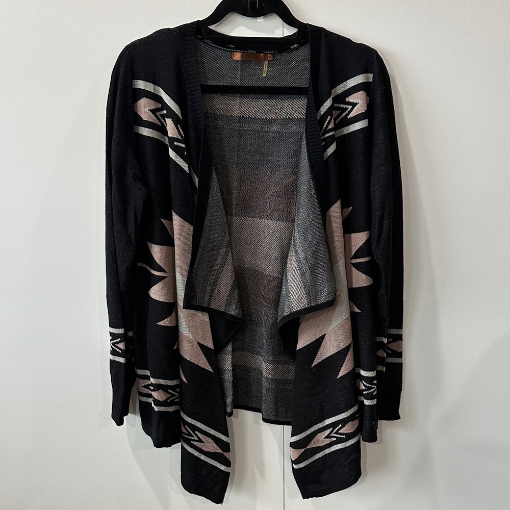 Belldini Black and Cream and Blush Aztec Patterned Cardigan